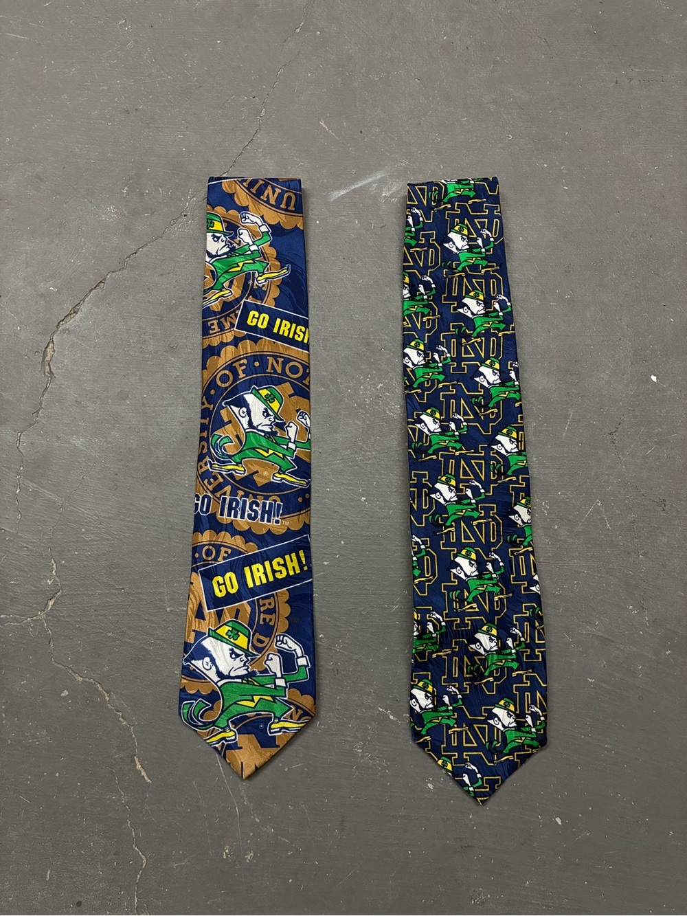 Set of 2 Notre Dame Fighting Irish Ties University RM Sport Necktie Leprechaun